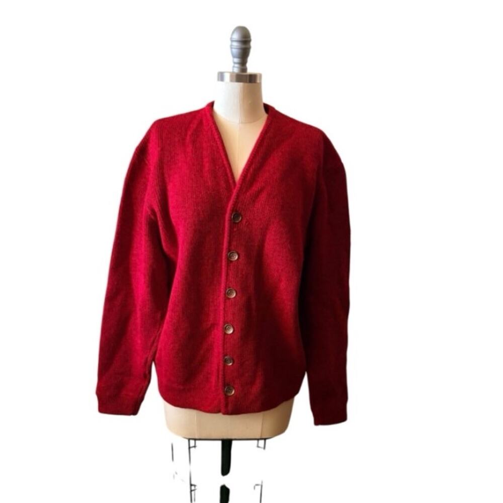 Vintage Columbia Thunderbird Knit Red Wool Cardigan Men's Sweater L